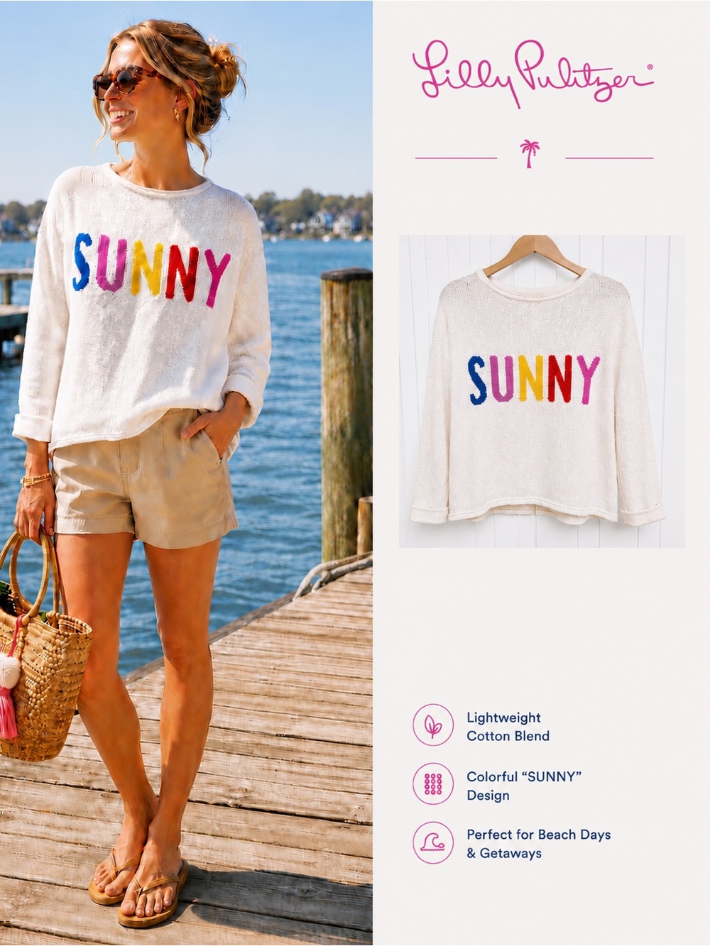 NWT Lilly Pulitzer Sunny Danette  Lightweight Knit Sweater- Medium